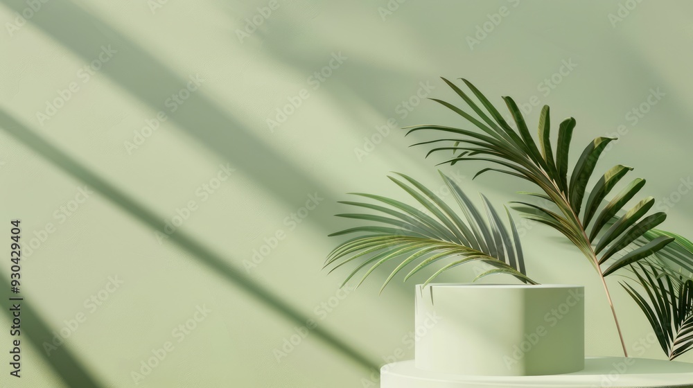 Obraz premium Minimalist Product Display with Palm Leaves