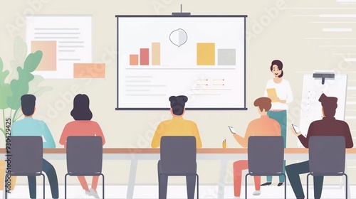 group of people in a office room presentation flat illustration design