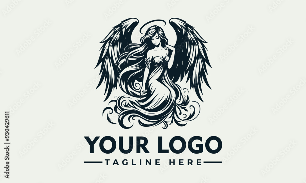 angel with wings and halo vector logo suitable for religious themes and ...