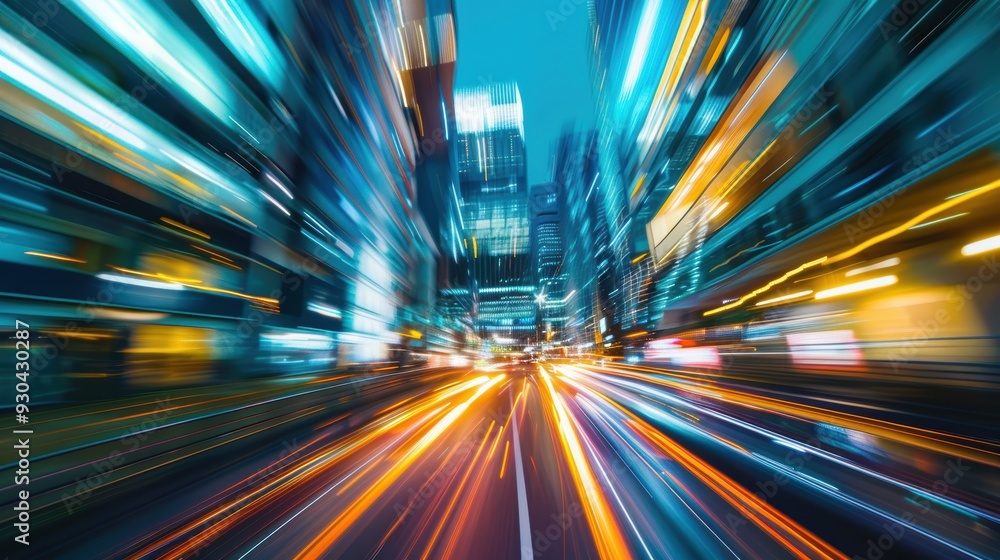 Light trails on the modern building background. Light trails at night in urban environment, Abstract Motion Blur City, traffic, transportation, street, road, speed Light trails on the modern building background. Light trails at night in urban environment, Abstract Motion Blur City, traffic, transportation, street, road, speed
