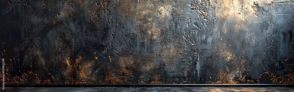 Obraz premium A black wall with rust and a concrete floor