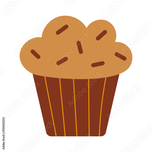 Cute Hand Drawn Flat Vector Muffin Isolated for Breakfast, Baked Snack, and Dessert Recipes Design.