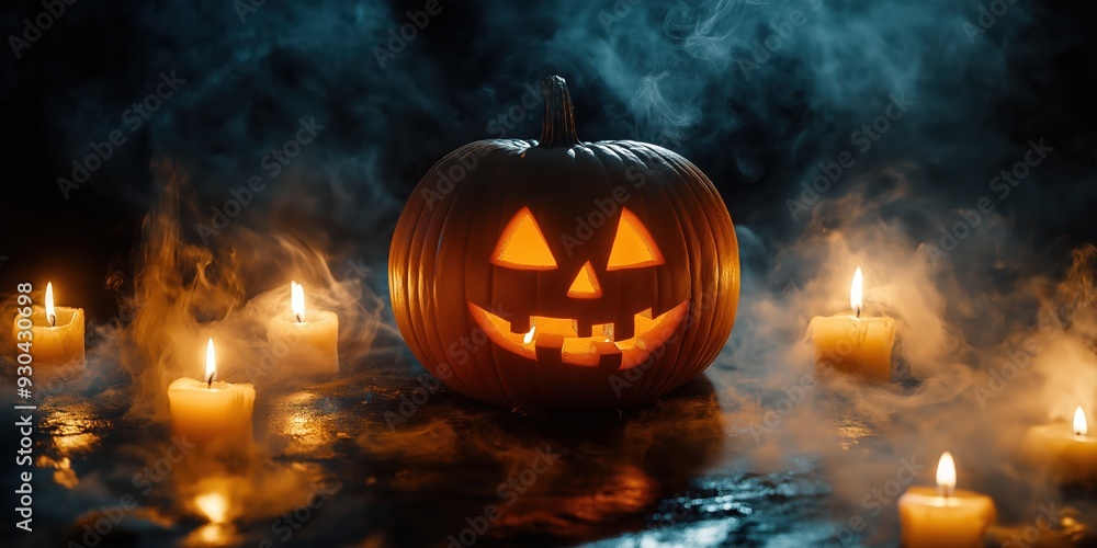 Spooky Halloween Pumpkin with Candles created by ai Spooky Halloween Pumpkin with Candles created by ai