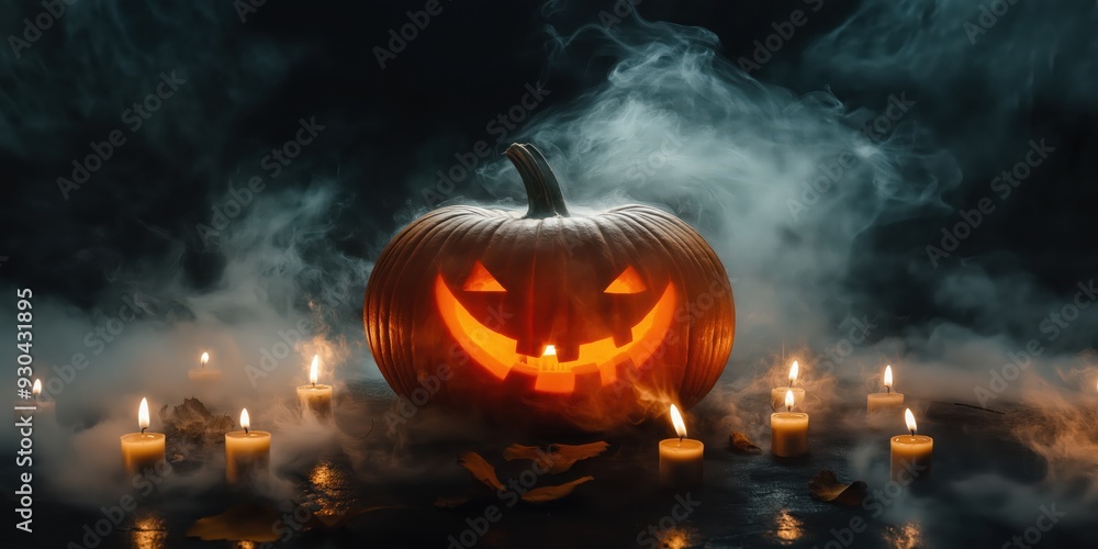 Spooky Halloween Pumpkin with Candles created by ai Spooky Halloween Pumpkin with Candles created by ai