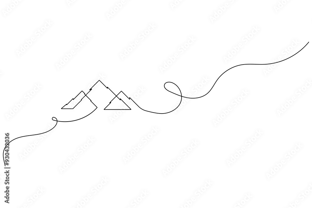 Obraz premium Mountain one line drawing and isolated outline vector icon