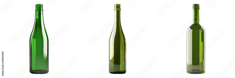 Green glass bottles in different positions isolated on transparent background Green glass bottles in different positions isolated on transparent background