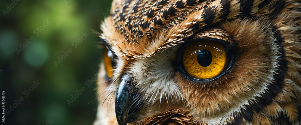 Close-up shot of an owl in wilderness, detailed feathers Close-up shot of an owl in wilderness, detailed feathers