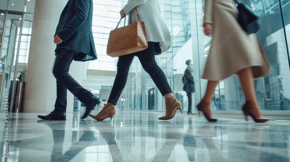 Obraz premium Office Workers Walking in Spacious Lobby Area