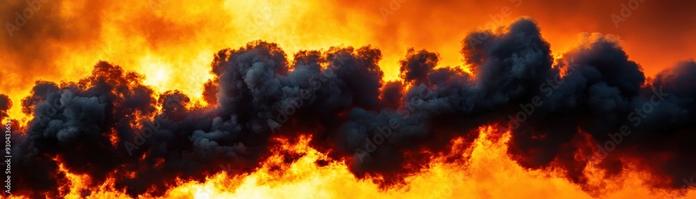 A dramatic scene of fiery clouds and smoke, showcasing the intense beauty and power of nature's elements during a fire. A dramatic scene of fiery clouds and smoke, showcasing the intense beauty and power of nature's elements during a fire.