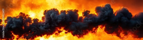 A dramatic scene of fiery clouds and smoke, showcasing the intense beauty and power of nature's elements during a fire.