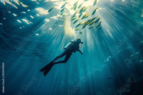 Wallpaper Mural Diving with fish in the ocean Torontodigital.ca