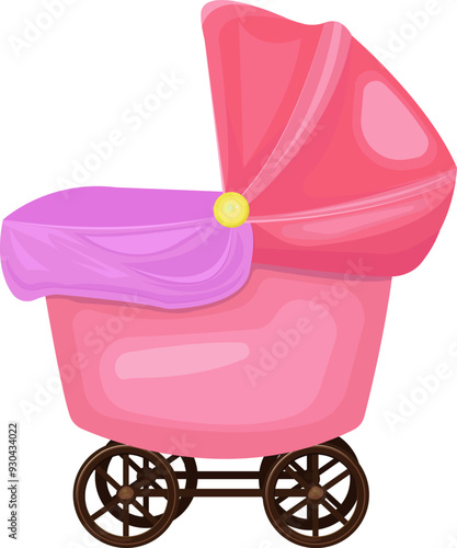 Baby pram stroller flat vector illustration.Kids, baby shower, newborn and nursery decoration concept. Babies stroller transformer