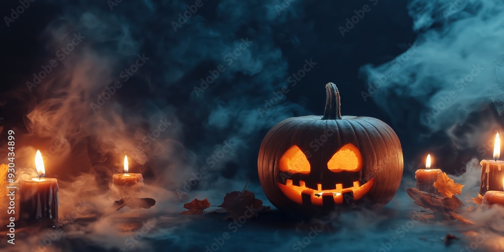 Spooky Halloween Pumpkin with Candles created by ai Spooky Halloween Pumpkin with Candles created by ai