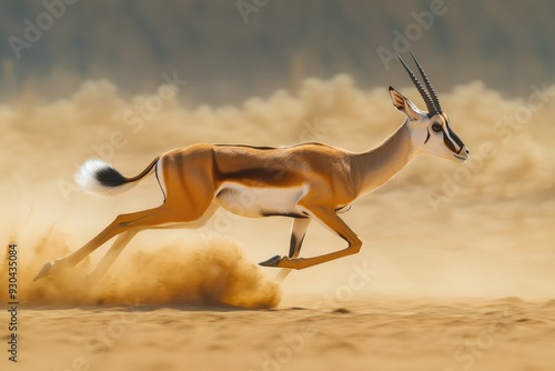 A Speedy Gazelle Running Through Desert Dust photo