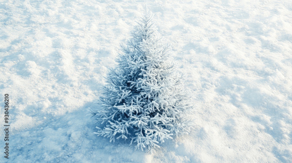 A frosted spruce tree, centered and covered in snow, with its evergreen needles peeking through the icy layer. A frosted spruce tree, centered and covered in snow, with its evergreen needles peeking through the icy layer.