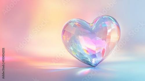 A shimmering crystal heart on a soft gradient background, symbolizing love and beauty.