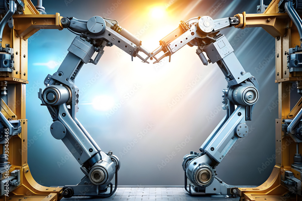 Futuristic AI Driven Robotic Arm Frame Concept for Precision Automation in Metallic Textures - Stock Photo with Copy Space Futuristic AI Driven Robotic Arm Frame Concept for Precision Automation in Metallic Textures - Stock Photo with Copy Space