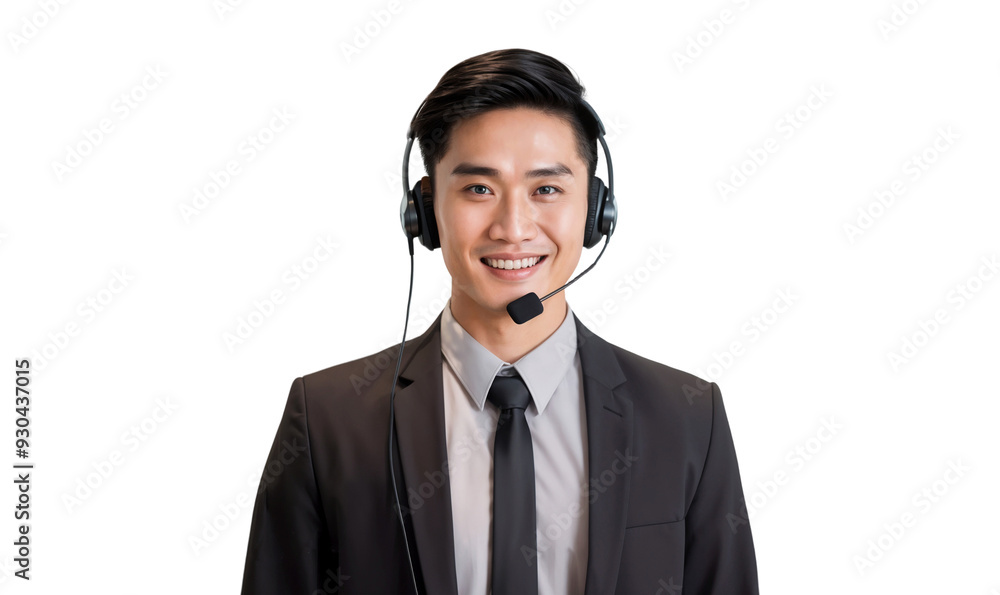 Smiling call center worker with a headset, isolated on transparent background Smiling call center worker with a headset, isolated on transparent background
