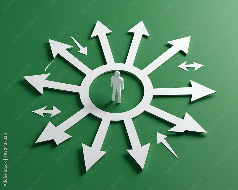 Man in the middle of multiple directions. Man in the middle of multiple directions.