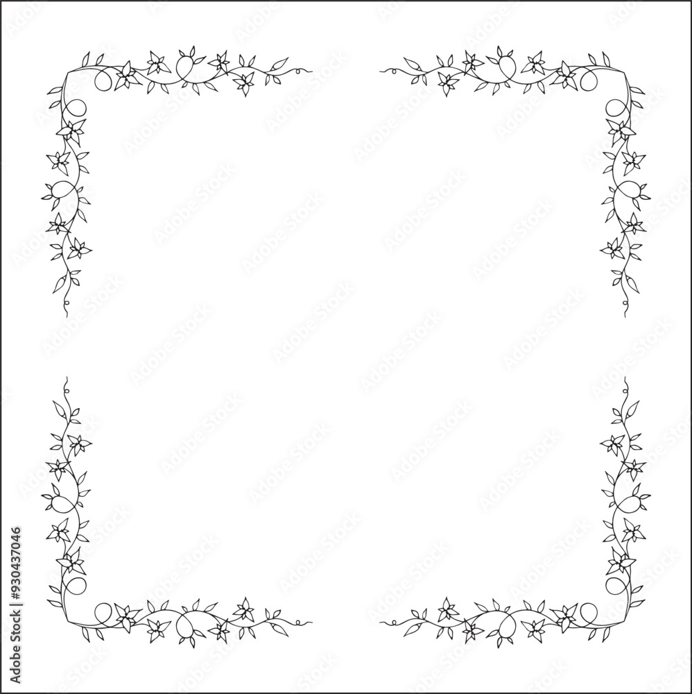 Vegetal floral frame with leaves and flowers, decorative corners for greeting cards, banners, business cards, invitations, menus. Isolated vector illustration.
Vegetal floral frame with leaves and flowers, decorative corners for greeting cards, banners, business cards, invitations, menus. Isolated vector illustration.