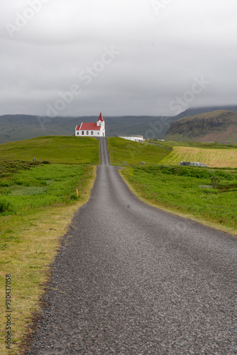 A church at the end of a road in Iceland