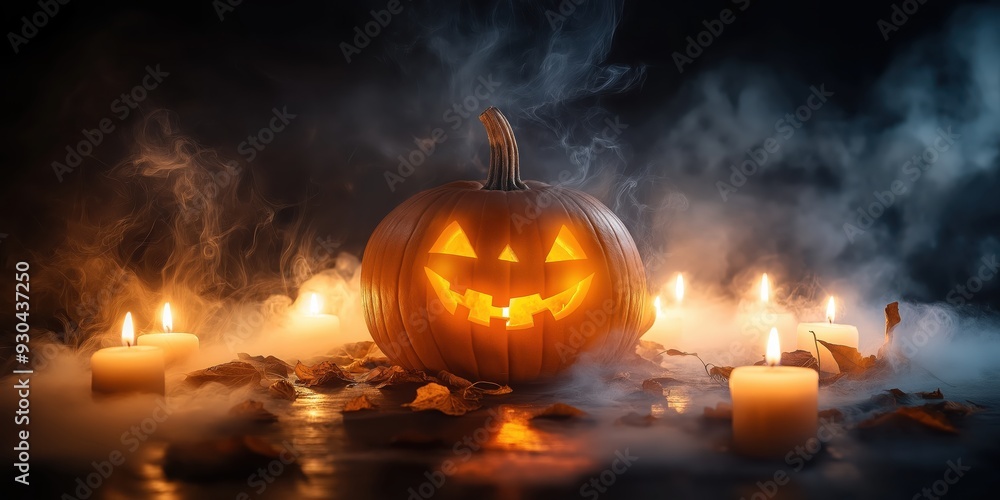 Spooky Halloween Pumpkin with Candles created by ai Spooky Halloween Pumpkin with Candles created by ai