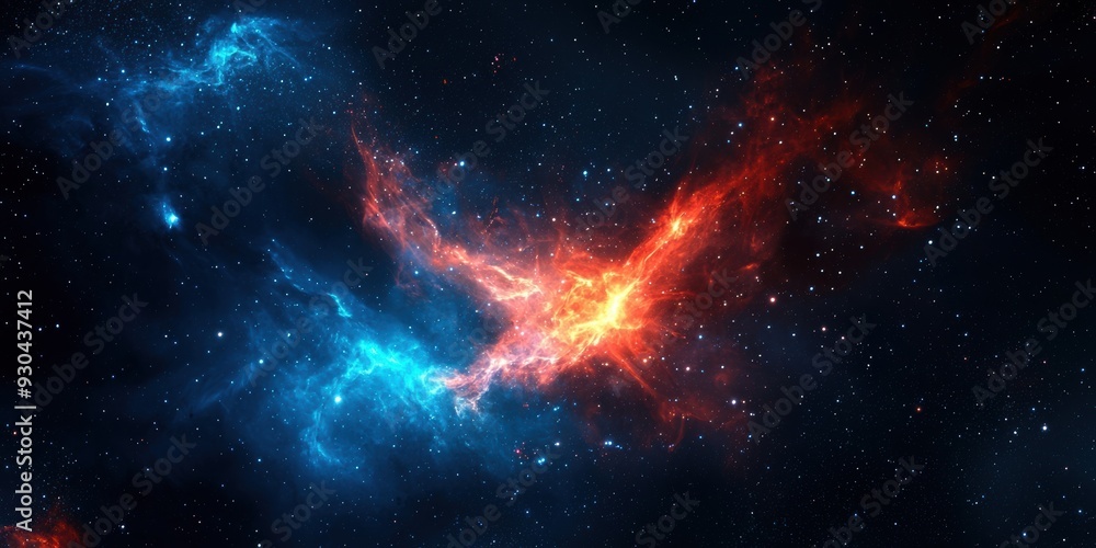 A stunning view of cosmic clouds swirling in vibrant shades of blue and orange, showcasing the beauty of the universe. A stunning view of cosmic clouds swirling in vibrant shades of blue and orange, showcasing the beauty of the universe.