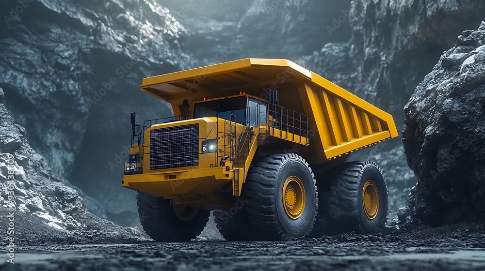 Yellow Dump Truck in a Rock Quarry Yellow Dump Truck in a Rock Quarry