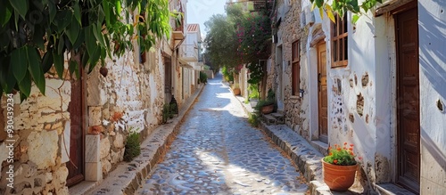 Cobblestone Street in a Greek Village