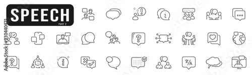 Speech bubble line icon set 2. Talk, people, man, user, dialog, chat, cloud etc. Editable stroke