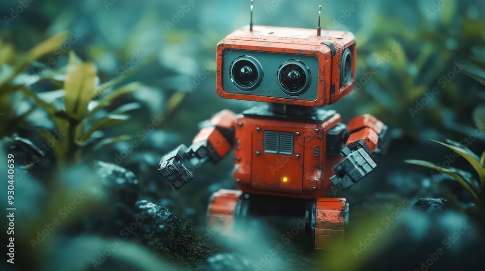 Fototapeta premium Small root navigating ostacles in a testing environment, symolizing the adaptaility of rootics technology.