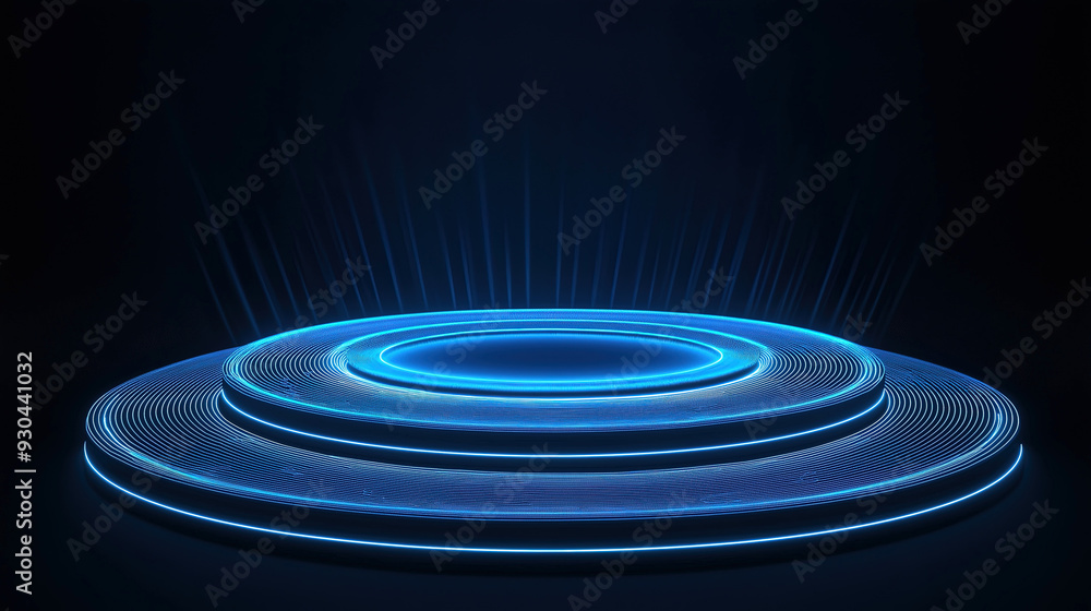 blue glowing geometric shape on black background, scientific and futuristic blue glowing geometric shape on black background, scientific and futuristic