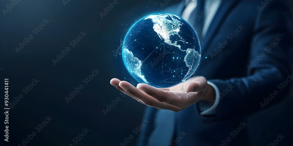A businessman holding the Earth in his hand. International business and corporate connectivity. A businessman holding the Earth in his hand. International business and corporate connectivity.