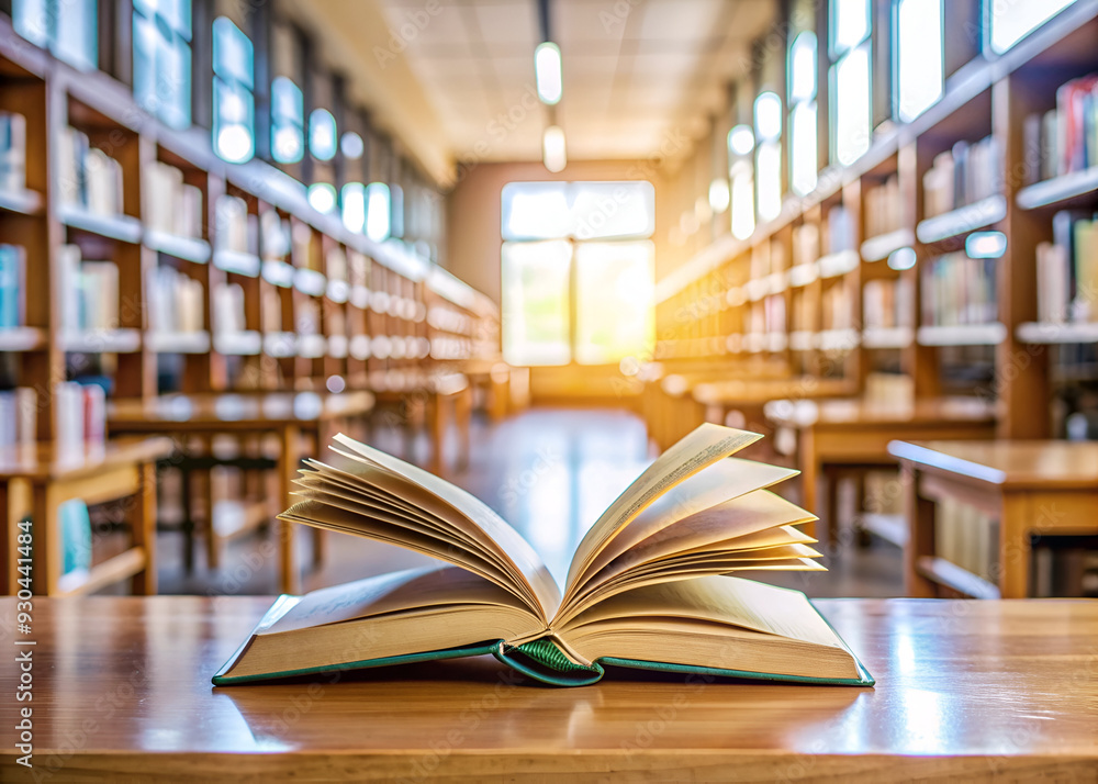 Open book on wooden table in library. Education and knowledge concept. Open book on wooden table in library. Education and knowledge concept.