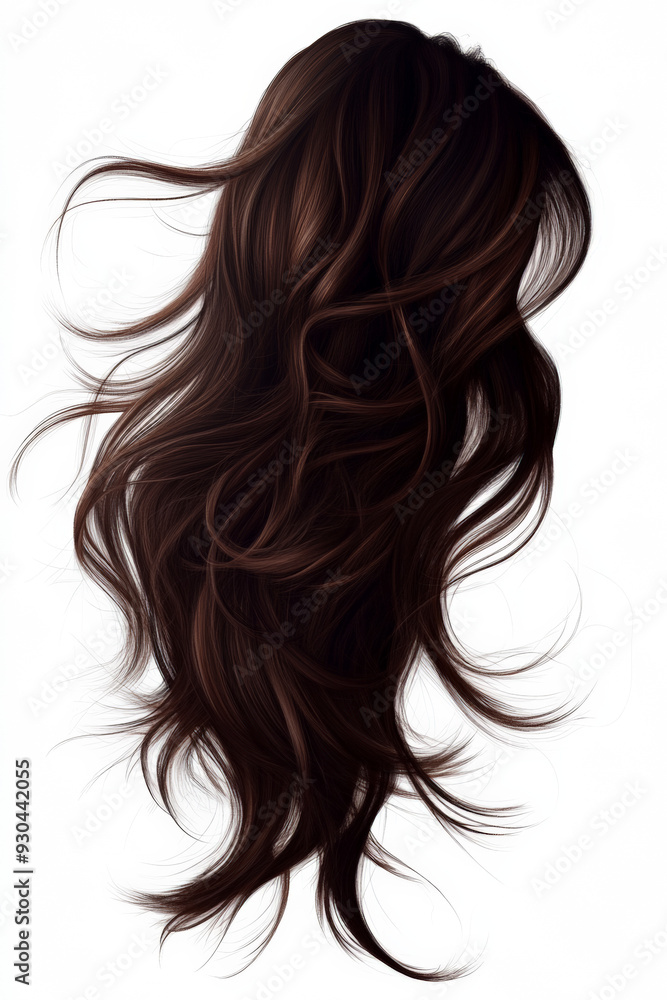 Long dark messy locks of chestnut hair on white background, HD, photo realistic, highly detailed Long dark messy locks of chestnut hair on white background, HD, photo realistic, highly detailed