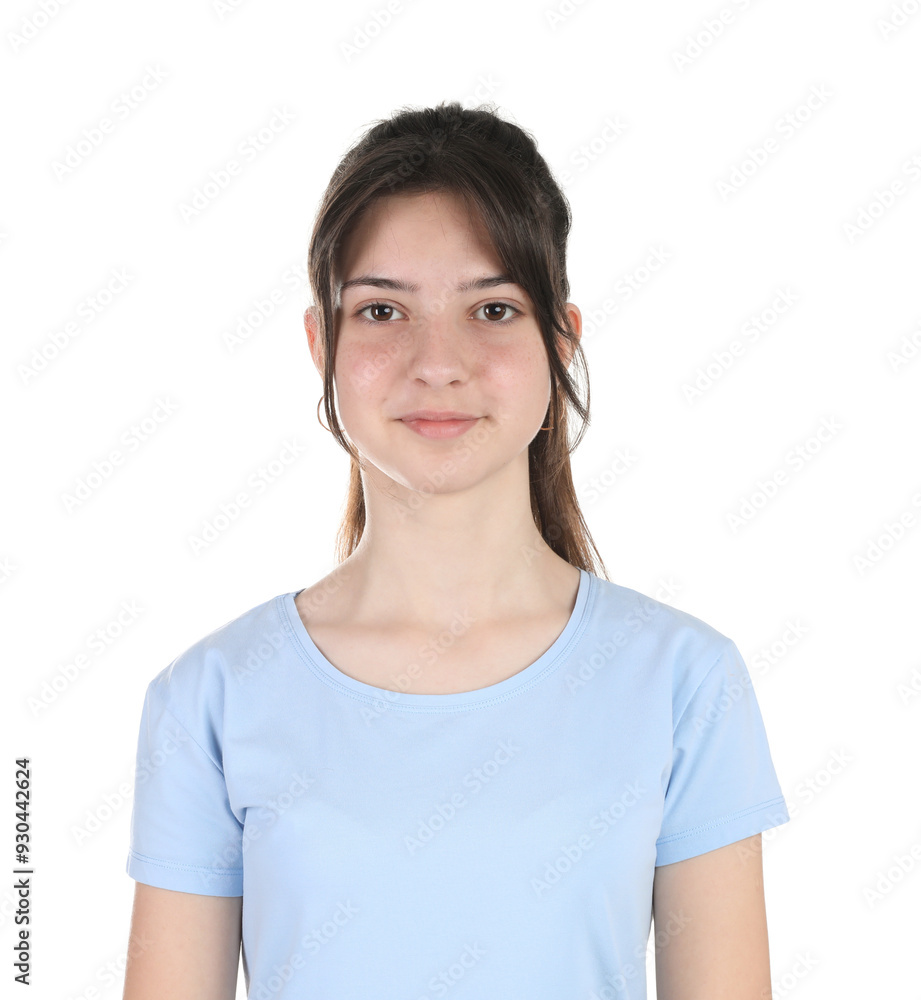 Portrait of cute teenage girl on white background Portrait of cute teenage girl on white background