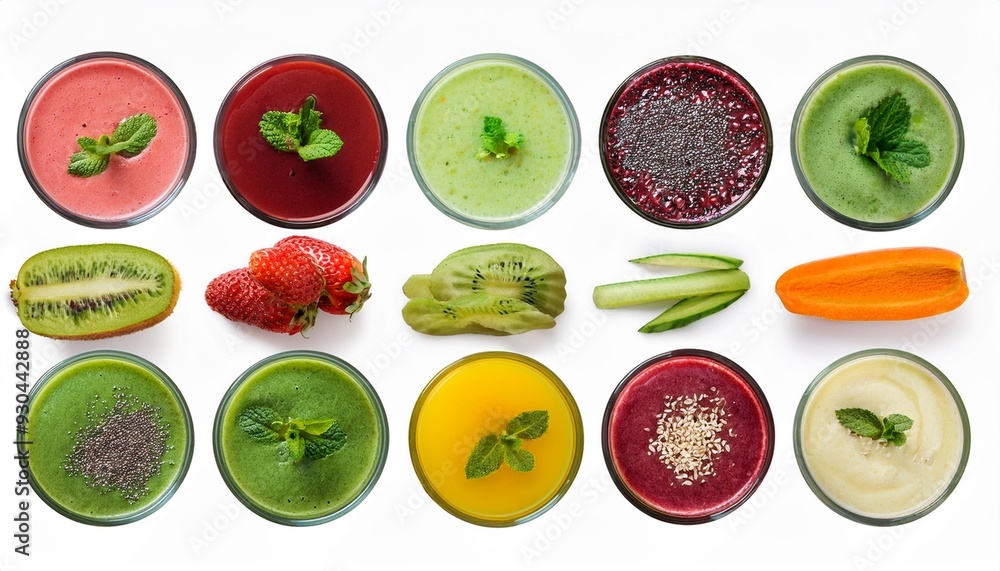 Big set of various smoothies isolated on transparent. Big set of various smoothies isolated on transparent.