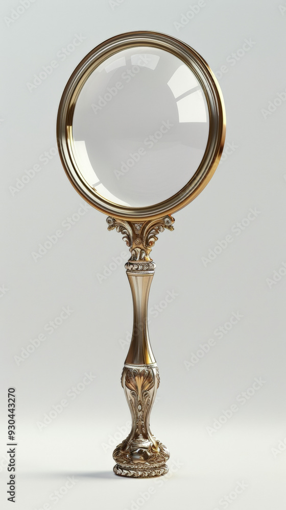 Beautiful magnifying glass with golden handle, white background Beautiful magnifying glass with golden handle, white background