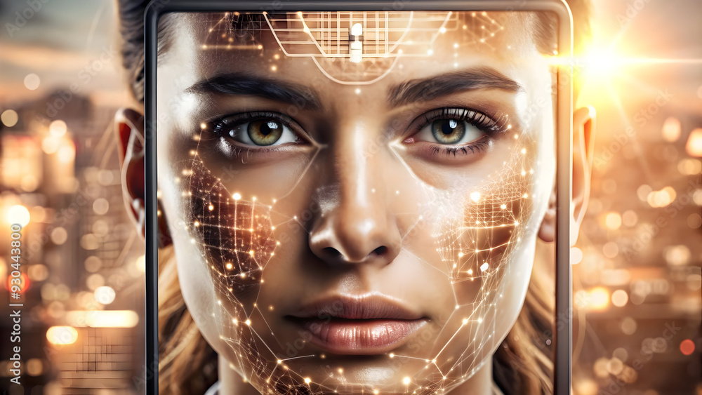 AI-Powered Human Machine Interface Frame Concept with Innovative Design Elements, Digital Biometric Patterns, and Copy Space for Technology and Innovation Concept in Photo Stock AI-Powered Human Machine Interface Frame Concept with Innovative Design Elements, Digital Biometric Patterns, and Copy Space for Technology and Innovation Concept in Photo Stock