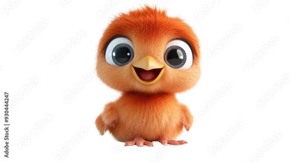 Realistic 3d render of a happy, furry and cute baby Flamingo smiling with big eyes looking strainght Realistic 3d render of a happy, furry and cute baby Flamingo smiling with big eyes looking strainght