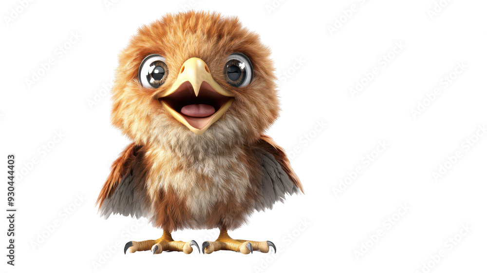 Realistic 3d render of a happy, furry and cute baby Bald eagle smiling with big eyes looking strainght Realistic 3d render of a happy, furry and cute baby Bald eagle smiling with big eyes looking strainght