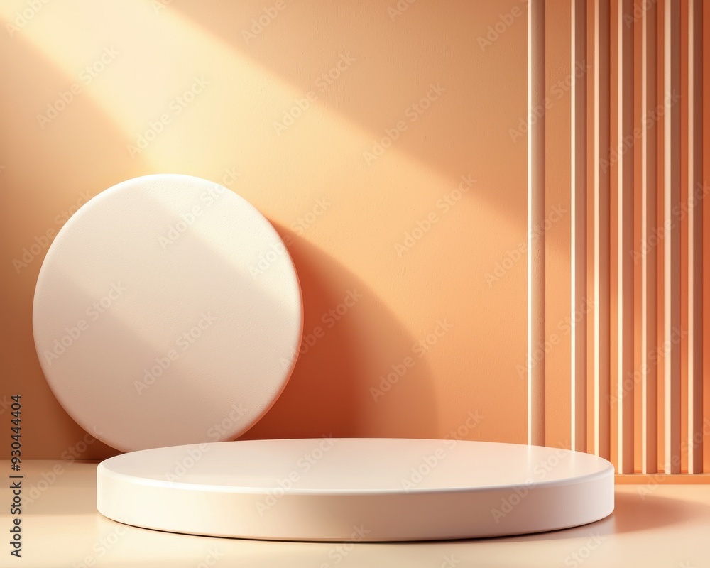 Minimalistic composition featuring circular and cylindrical shapes against a warm, light-colored background. Minimalistic composition featuring circular and cylindrical shapes against a warm, light-colored background.