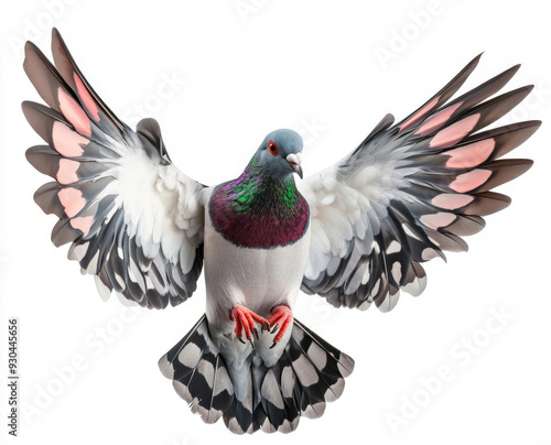 A stunning pigeon captures attention with its vibrant plumage and graceful wings spread wide, showcasing nature's beauty. photo