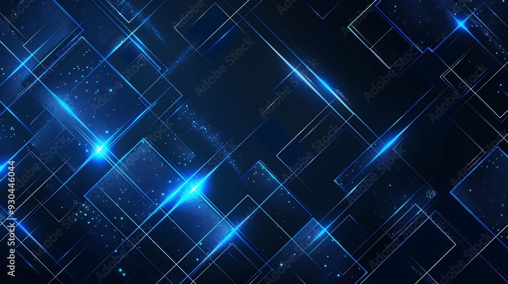 Fototapeta premium Abstract Blue Glowing Lines and Squares on a Dark Background