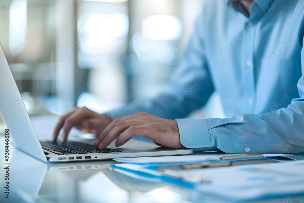 businessman or professional working at a desk in an office setting, using a laptop computer businessman or professional working at a desk in an office setting, using a laptop computer