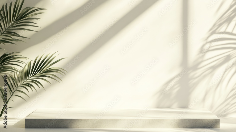 Minimalist Studio with Palm Leaves and Sunlight Minimalist Studio with Palm Leaves and Sunlight