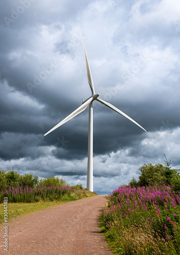 Landscape photography of wind turbine; windmill; wind power; power generation; electricity; industry; decarbonisation; innovation; green energy, Whitelee Windfarm, Scotland photo