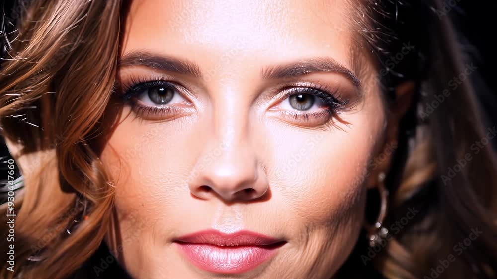 Beautiful middle aged woman with natural makeup advertises anti-aging luxury skin care Beautiful middle aged woman with natural makeup advertises anti-aging luxury skin care