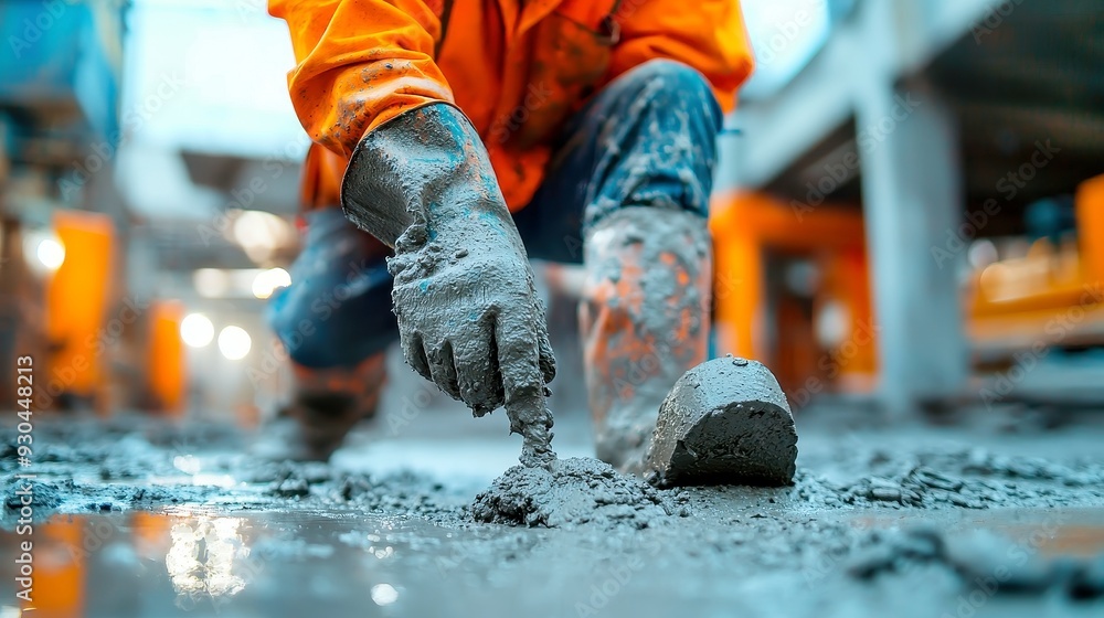 Cement Pathway Construction, Worker pouring and shaping concrete for a durable walkway, enhancing infrastructure in an open area, focused on craftsmanship and precision. Cement Pathway Construction, Worker pouring and shaping concrete for a durable walkway, enhancing infrastructure in an open area, focused on craftsmanship and precision.