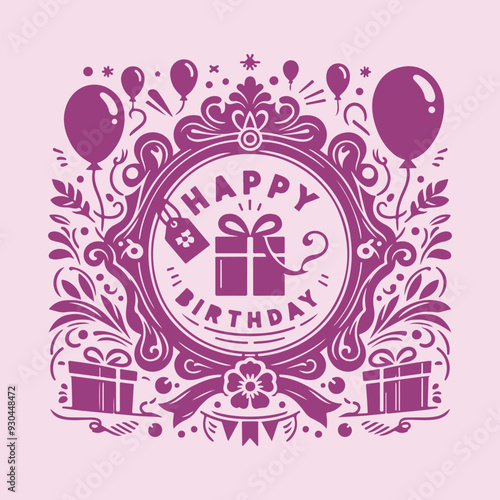 Happy birthday gift illustration art. good for cart, card, print, frame, print on gift box. 
